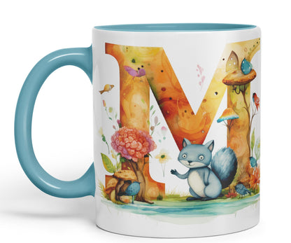 Letter M mug, Animals Alphabet Letter M Monogram animal for kids Ceramic Coloured Mug Cup for Tea Coffee Hot brew 330ml 11Oz Gift