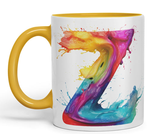 Letter Z mug, Alphabet Letter Z Monogram watercolour Ceramic Coloured Mug Cup for Tea Coffee Hot brew 330ml 11Oz Gift