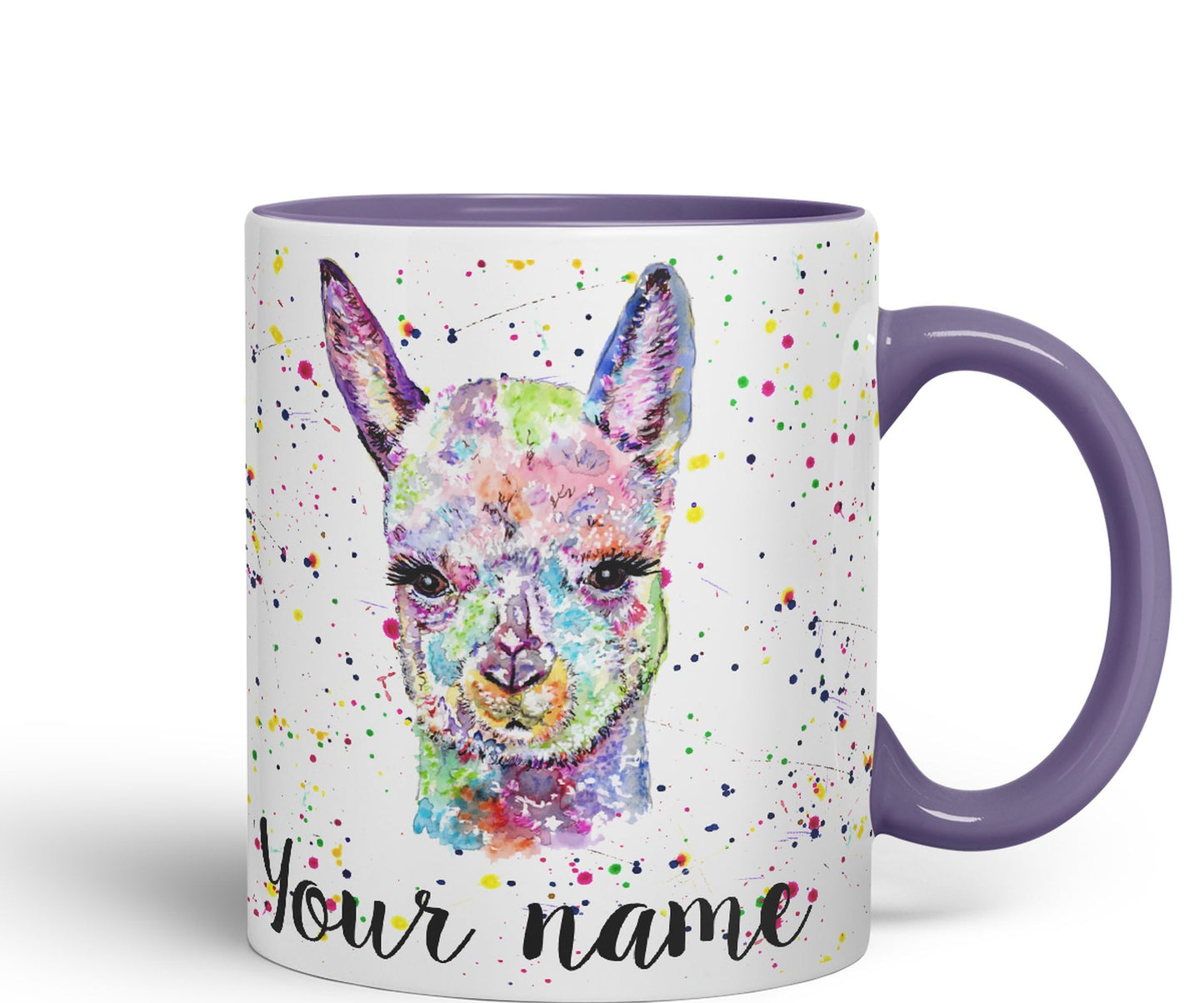 Vixar Personalised with Your Text Alpaca Llama Watercolour Art Coloured Ceramic Mug Cup Gift 330ml 11oz Custom Work Office Tea Coffee