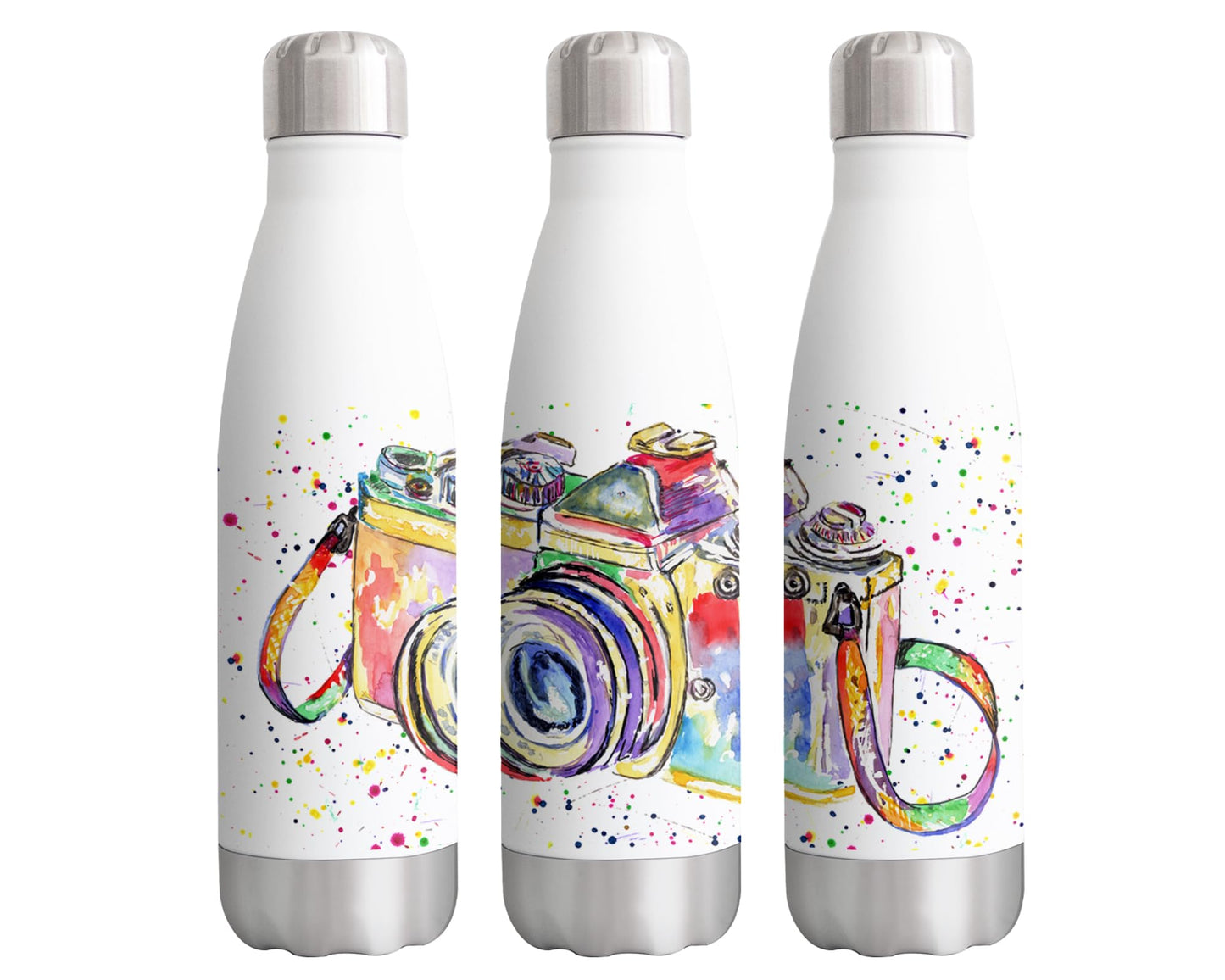 Vixar Camera photohraph gift Watercolour Bottle double Wall insulated Stainless steel sport Drinks 500ml