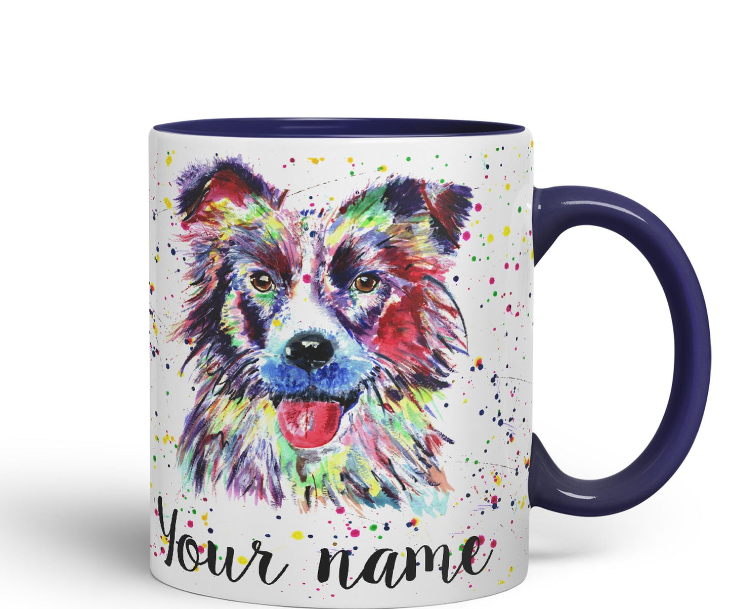 Vixar Personalised with Your Text Border Collie Dog Pet Animal Watercolour Art Coloured Ceramic Mug Cup Gift 330ml 11oz Custom Work Office Tea Coffee