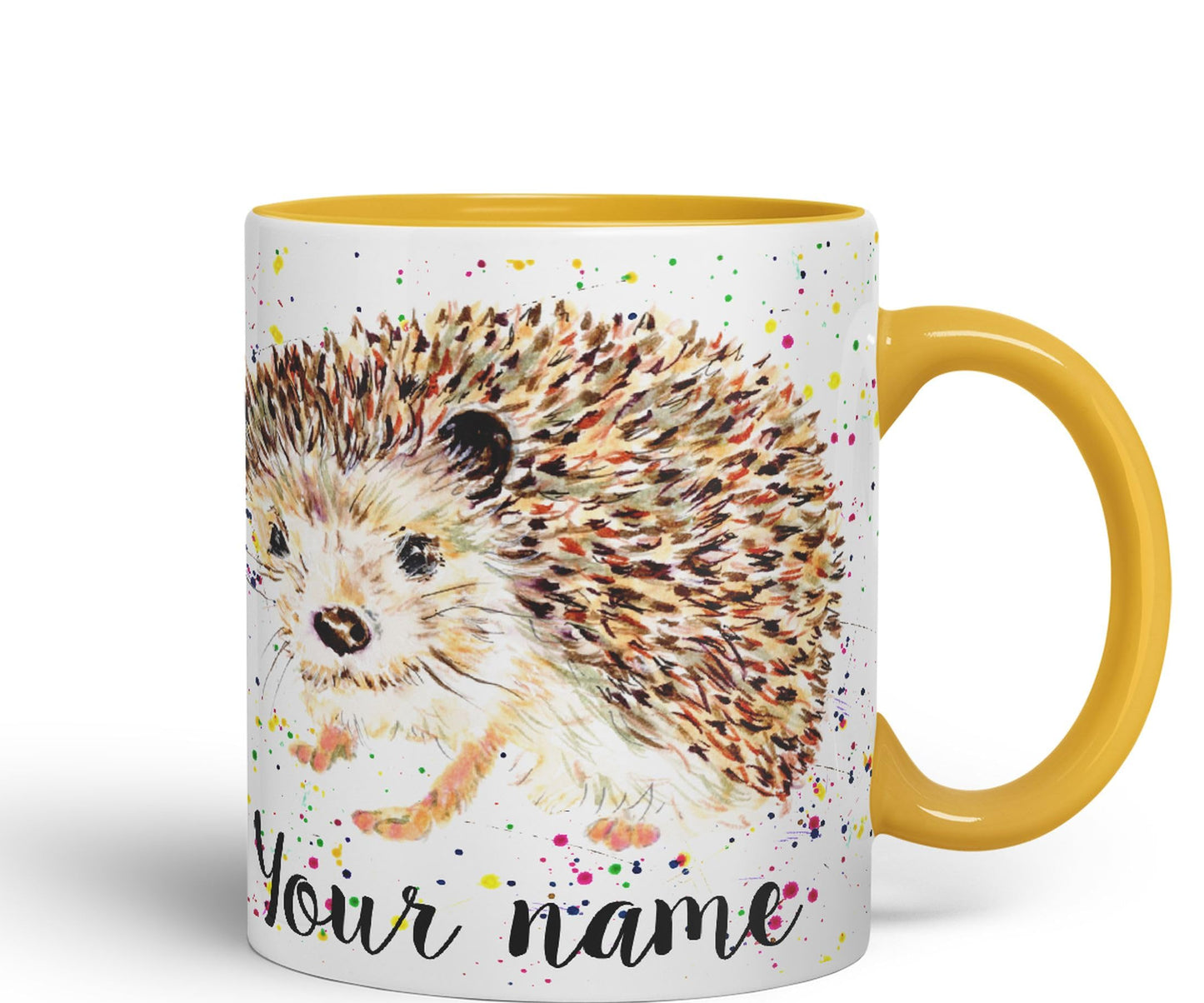 Vixar Personalised with Your Text Hedgehog British Wildlife Watercolour Art Coloured Ceramic Mug Cup Gift 330ml 11oz Custom Work Office Tea Coffee (h2)