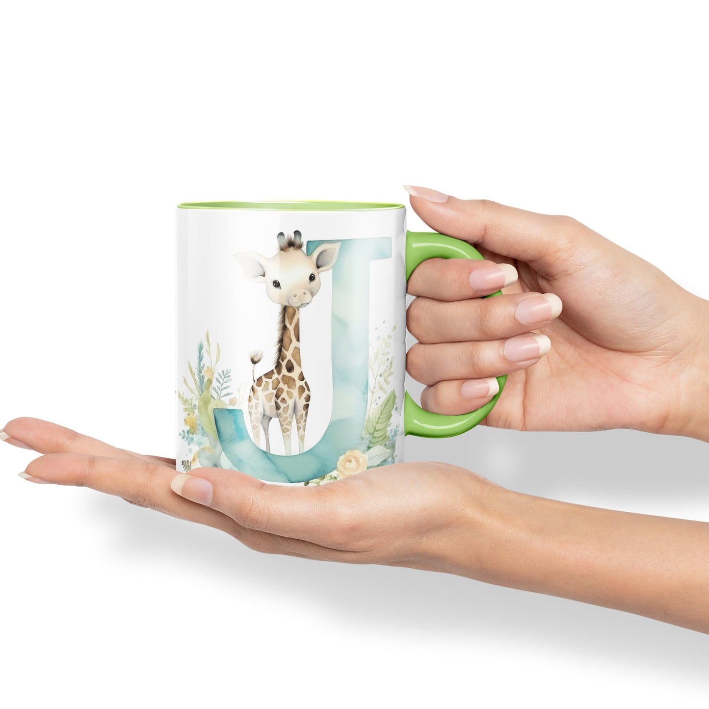 Letter J mug, Animals Alphabet Letter J Monogram animal for kids Ceramic Coloured Mug Cup for Tea Coffee Hot brew 330ml 11Oz Gift