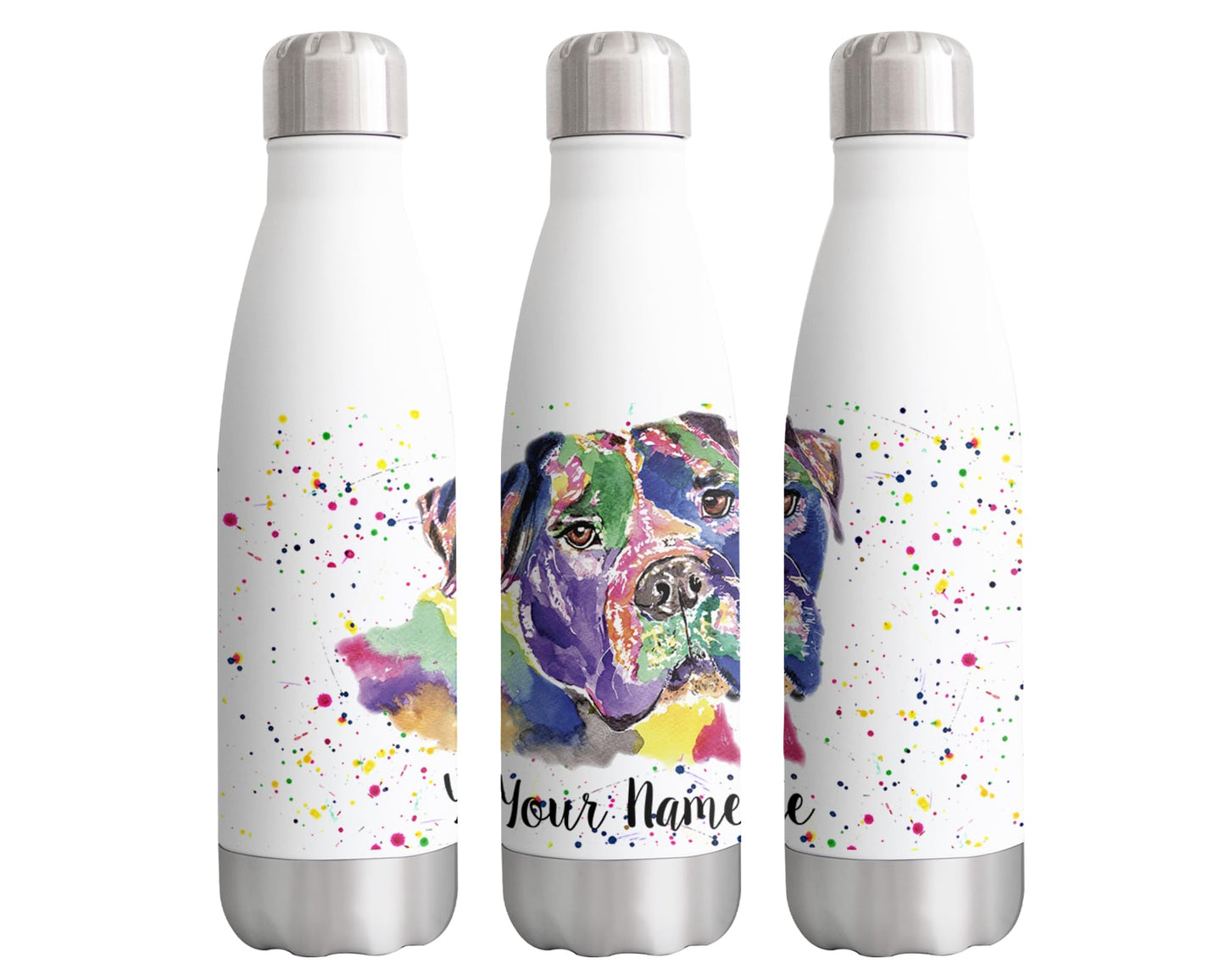 Vixar Bull Mastif Personalised Custom Bottle with your Text/name Bully Pet Dog Watercolour Animals Bottle Double Wall Insulated Stainless Steel Sport Drinks 500ml