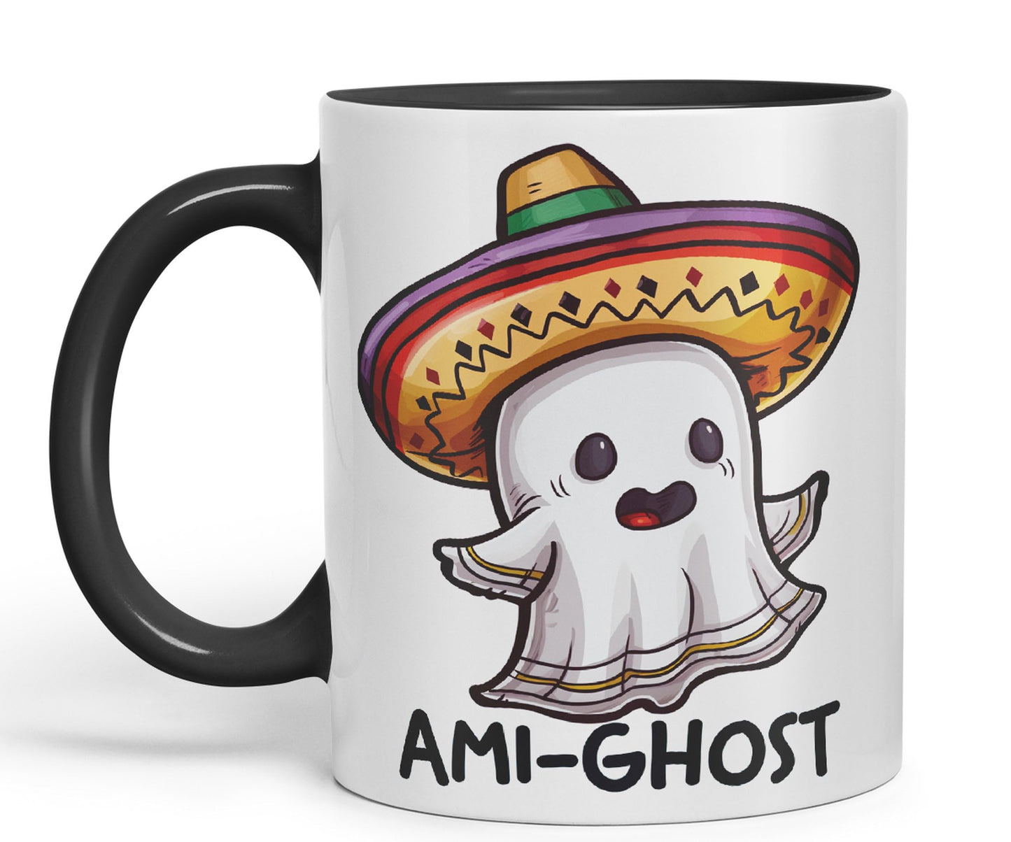 Ami-Ghost, Mexican hat Ghost Joke sarkasm Sarcastic Ceramic Coloured Mug Cup for Tea Coffee Hot Brew 330ml 11Oz Gift