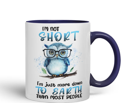 Vixar I'm Not Short, I'm just More Down to Earth Than Most People, owl Sarcastic Joke Ceramic Coloured Mug Cup for Tea Coffee Hot Brew 330ml 11Oz