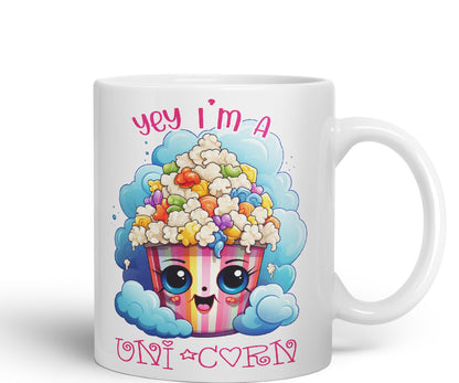 Yey I'm a Unicorn Popcorn Joke sarkasm Sarcastic Ceramic Coloured Mug Cup for Tea Coffee Hot Brew 330ml 11Oz Gift