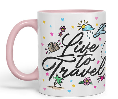 Vixar I Love Travel Live to Travel Coloured Ceramic Mug Cup Gift 330ml 11oz Work Office Tea Coffee Gift Traveler