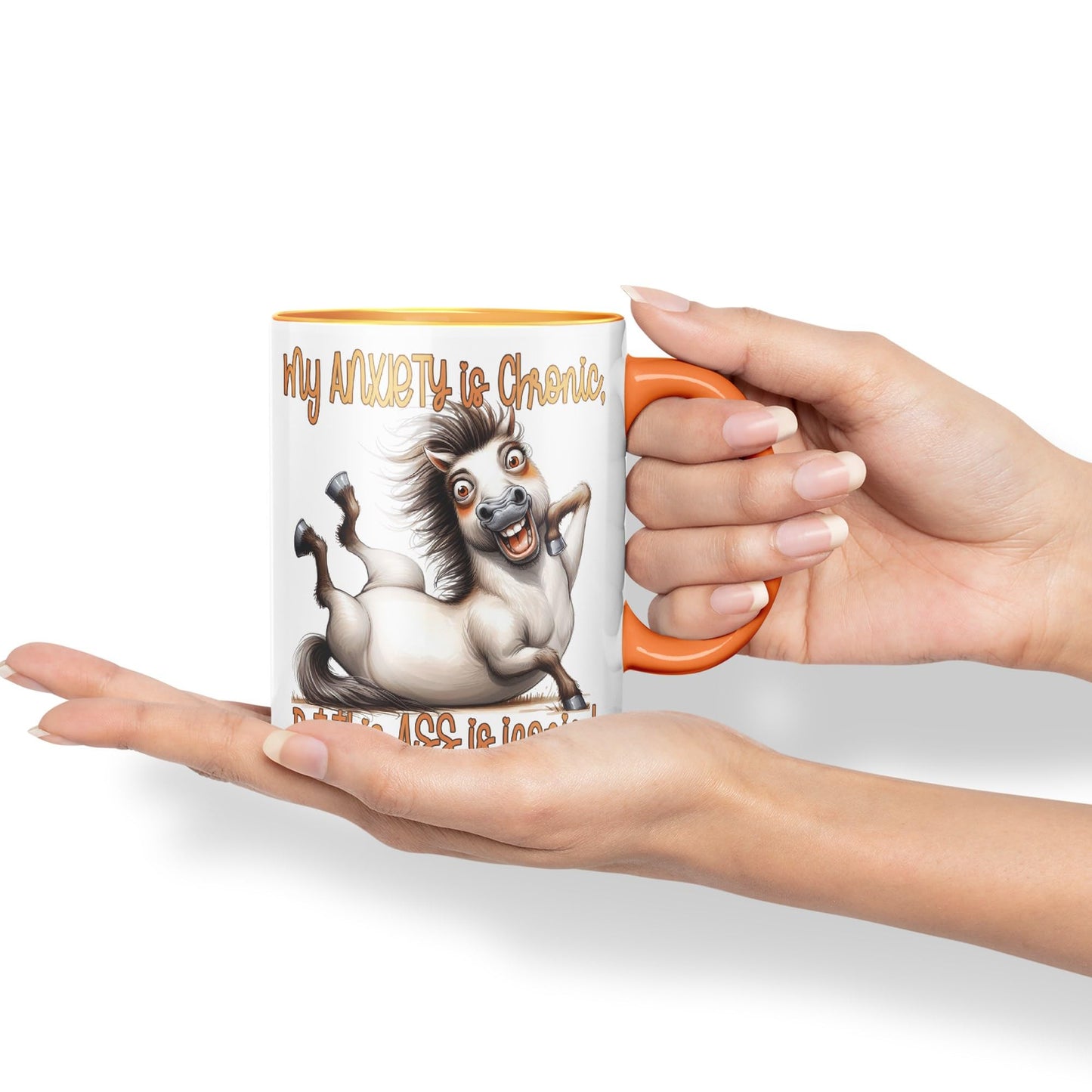 My Anxiety is Chronic, But This a.. is Iconic!, Horse Joke sarkasm Sarcastic Ceramic Coloured Mug Cup for Tea Coffee Hot Brew 330ml 11Oz Gift