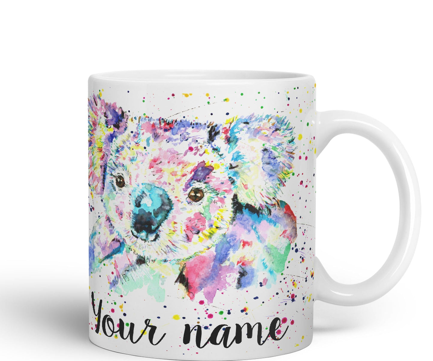 Vixar Personalised with Your Text Koala Bear Animals Watercolour Art Coloured Ceramic Mug Cup Gift 330ml 11oz Custom Work Office Tea Coffee