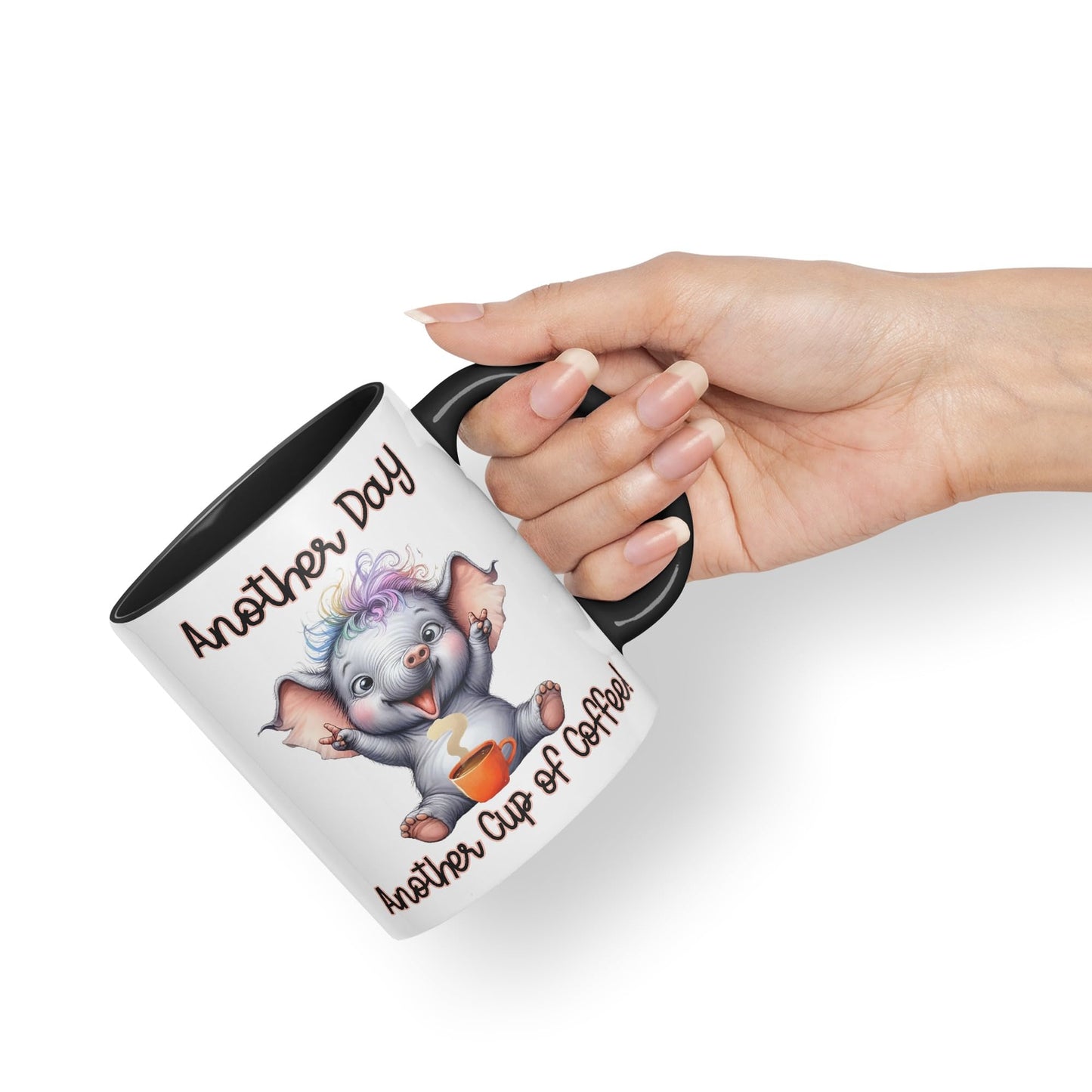 Another Day, Another Cup of Coffee Elephant cat Joke sarkasm Sarcastic Ceramic Coloured Mug Cup for Tea Coffee Hot Brew 330ml 11Oz Gift