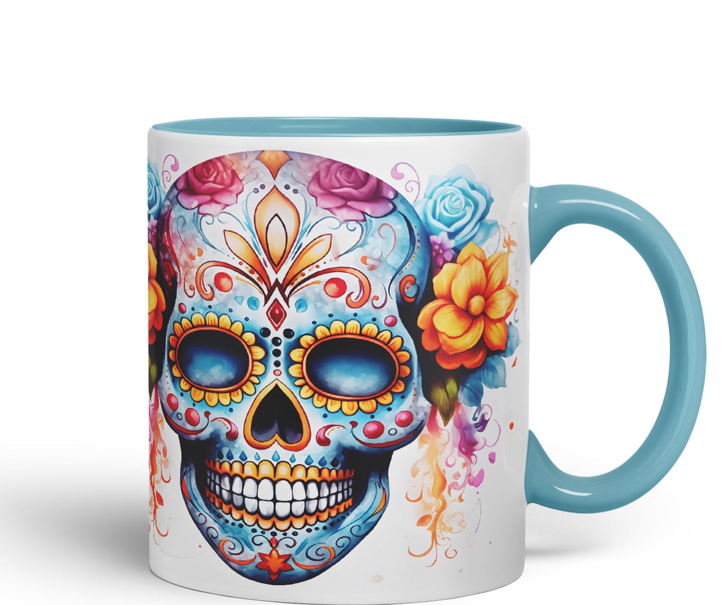 Sugar Skull and Roses Ceramic Coloured Mug Cup for Tea Coffee Hot Brew 330ml 11Oz Gift sk4