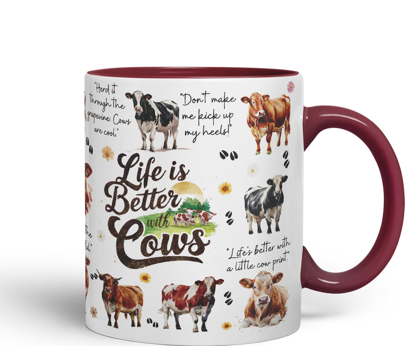 Life Better with Cows Joke sarkasm Sarcastic Ceramic Coloured Mug Cup for Tea Coffee Hot Brew 330ml 11Oz Gift