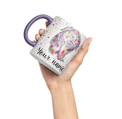 Vixar Personalised with Your Text Lop Rabbit Bunny Eared Watercolour Art Coloured Ceramic Mug Cup Gift 330ml 11oz Custom Work Office Tea Coffee