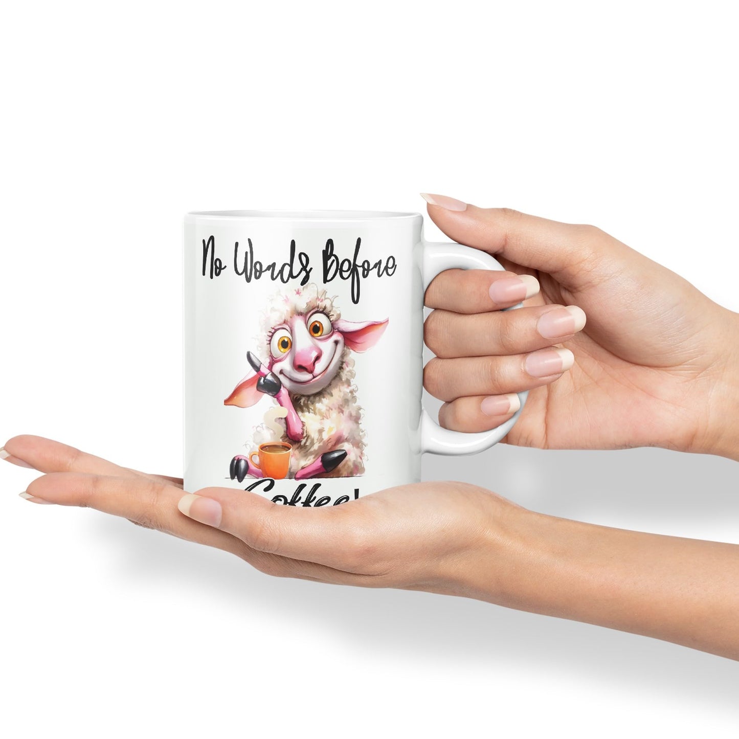 No Words Before Coffee! Sheep Joke sarkasm Sarcastic Ceramic Coloured Mug Cup for Tea Coffee Hot Brew 330ml 11Oz Gift