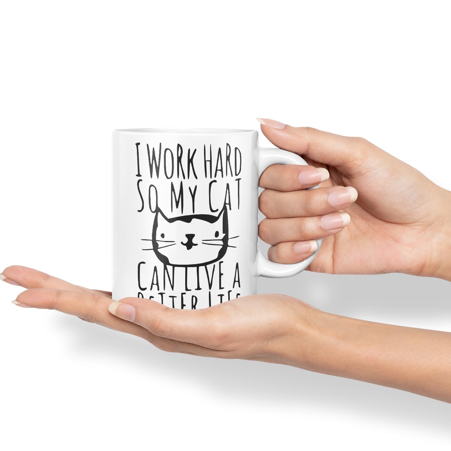 Vixar I Work Hard So My Cat Can Live A Better Life Cat Kitten Ceramic 330 ml Coloured Mug Cup Gift Tea Coffee Christmas Office Home Joke