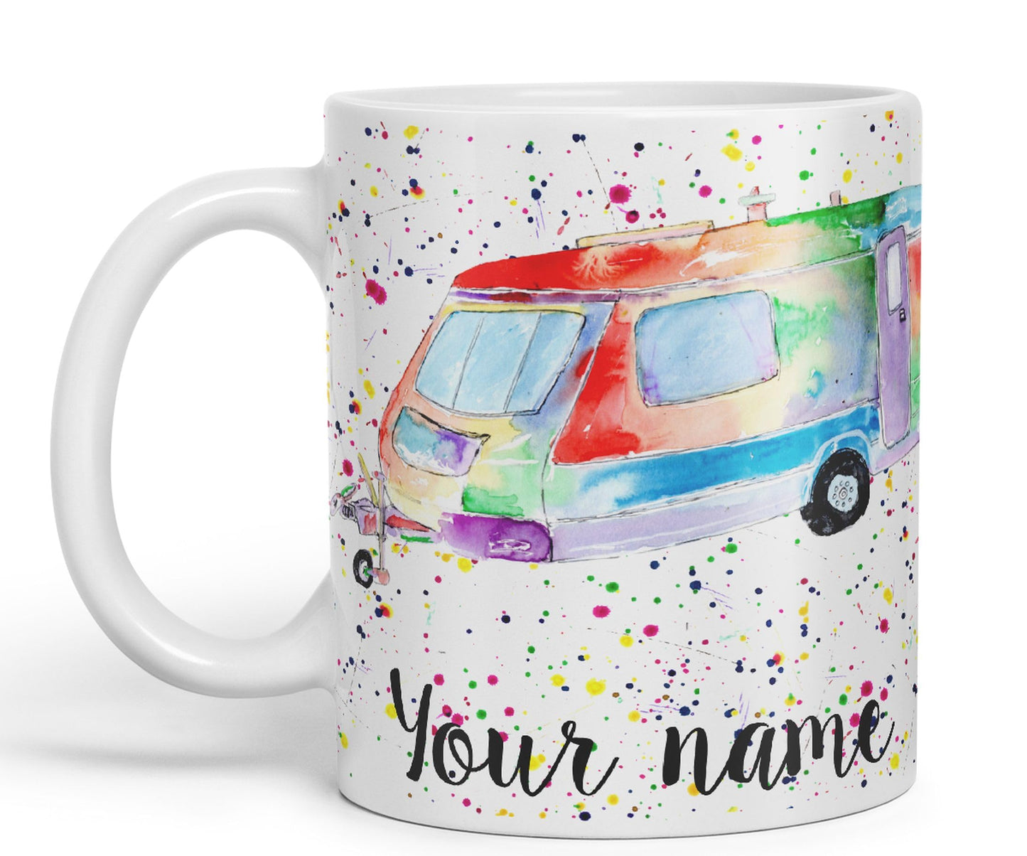 Vixar Personalised with Your Text Tourer Caravan Holiday Home Art Coloured Ceramic Mug Cup Gift 330ml 11oz Custom Work Office Tea Coffee