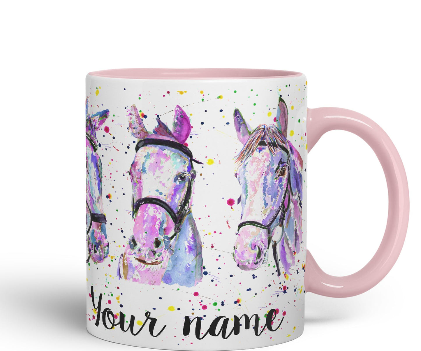 Vixar Personalised with Your Horses Horse Farm Animals Watercolour Art Coloured Mug Cup Gift Birthday Custom Work Office Tea Coffee