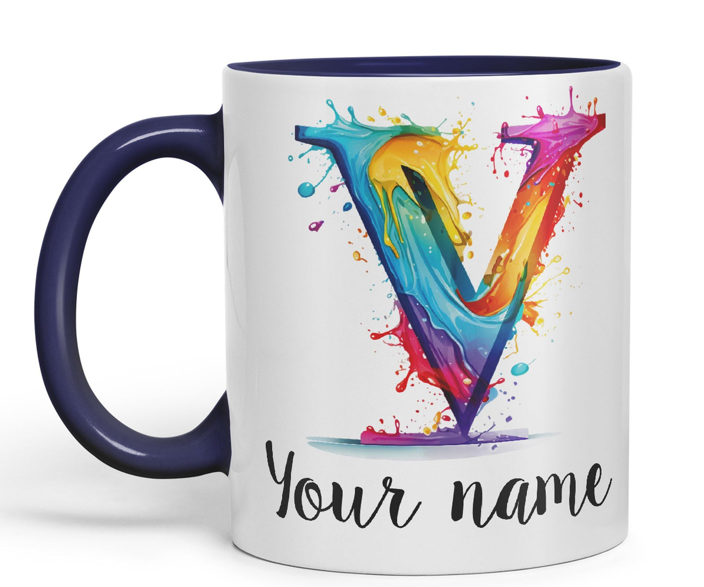 Personalised Letter V mug, Alphabet cusomized custom Letter V Monogram watercolour Ceramic Coloured Mug Cup for Tea Coffee Hot brew 330ml 11Oz Gift