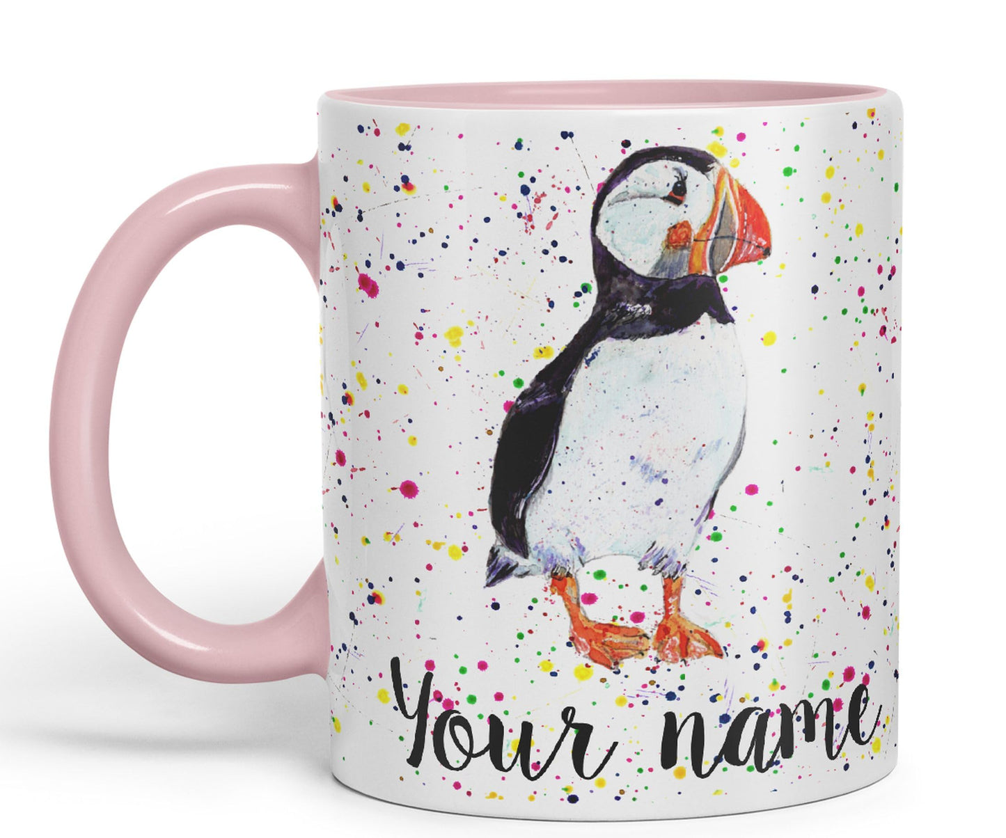 Vixar Personalised with Your Text Puffin Bird Animals Watercolour Art Coloured Ceramic Mug Cup Gift 330ml 11oz Custom Work Office Tea Coffee (O2)