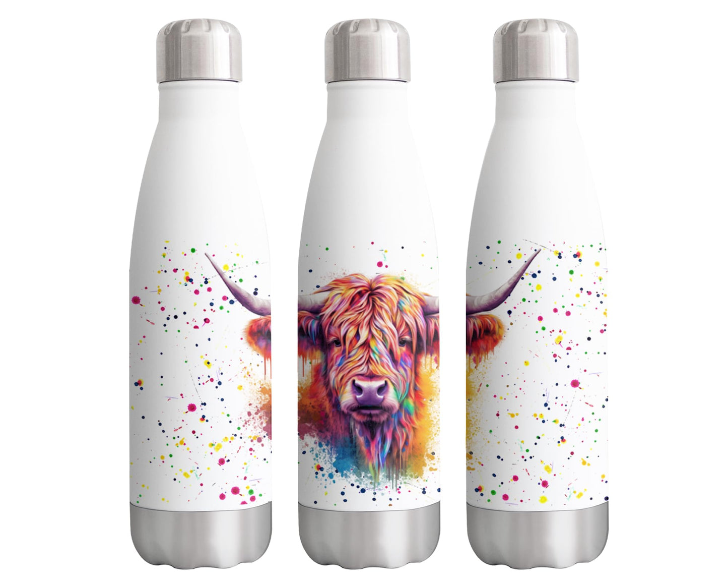 Vixar Highland Cow Scottish Farm Animals Watercolour Bottle double Wall insulated Stainless steel sport Drinks 500ml HC4