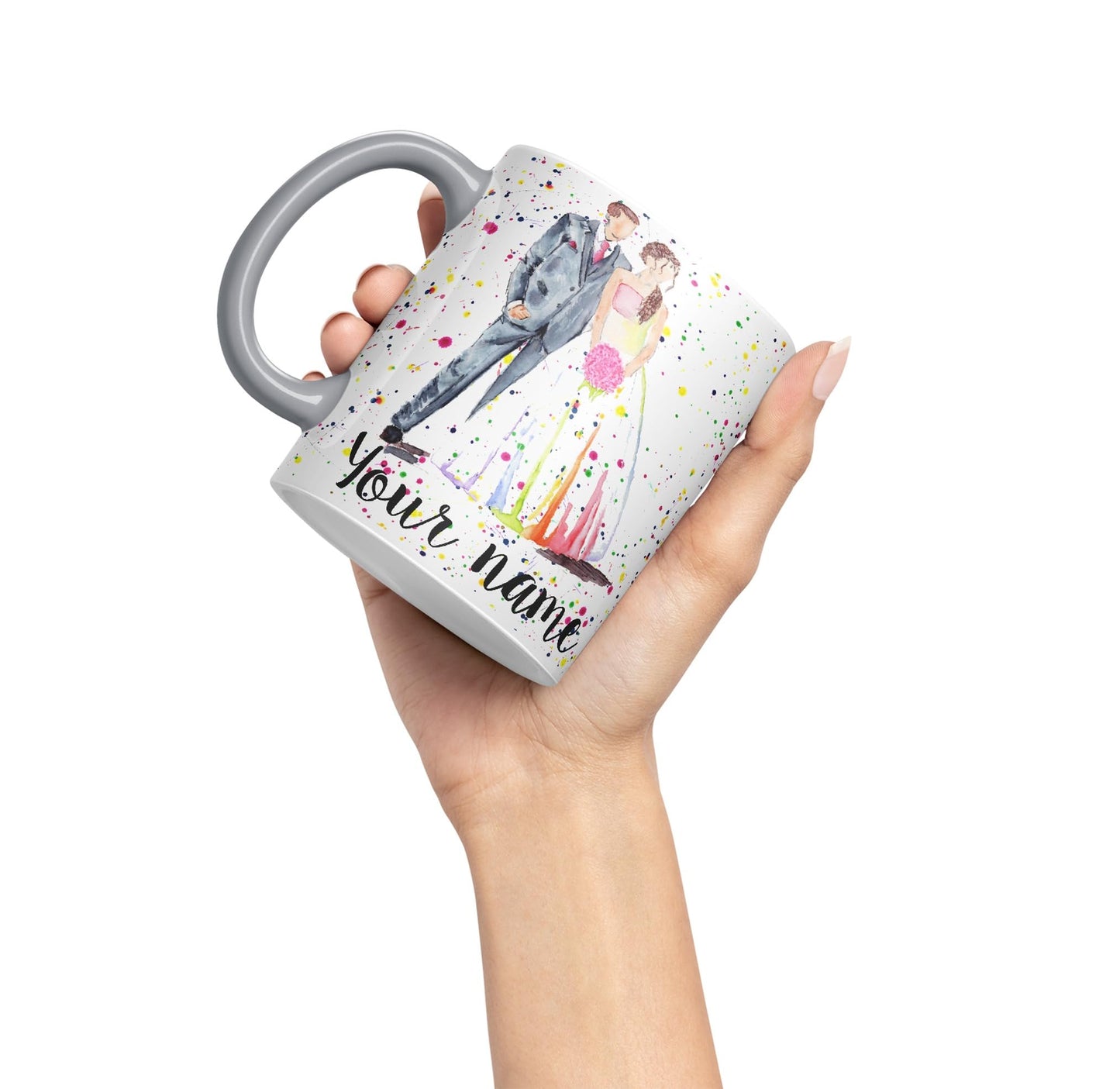 Vixar Personalised with Your Text Wedding Mr and Mrs Bride and Groom Art Coloured Ceramic Mug Cup Gift 330ml 11oz Custom Work Office Tea Coffee