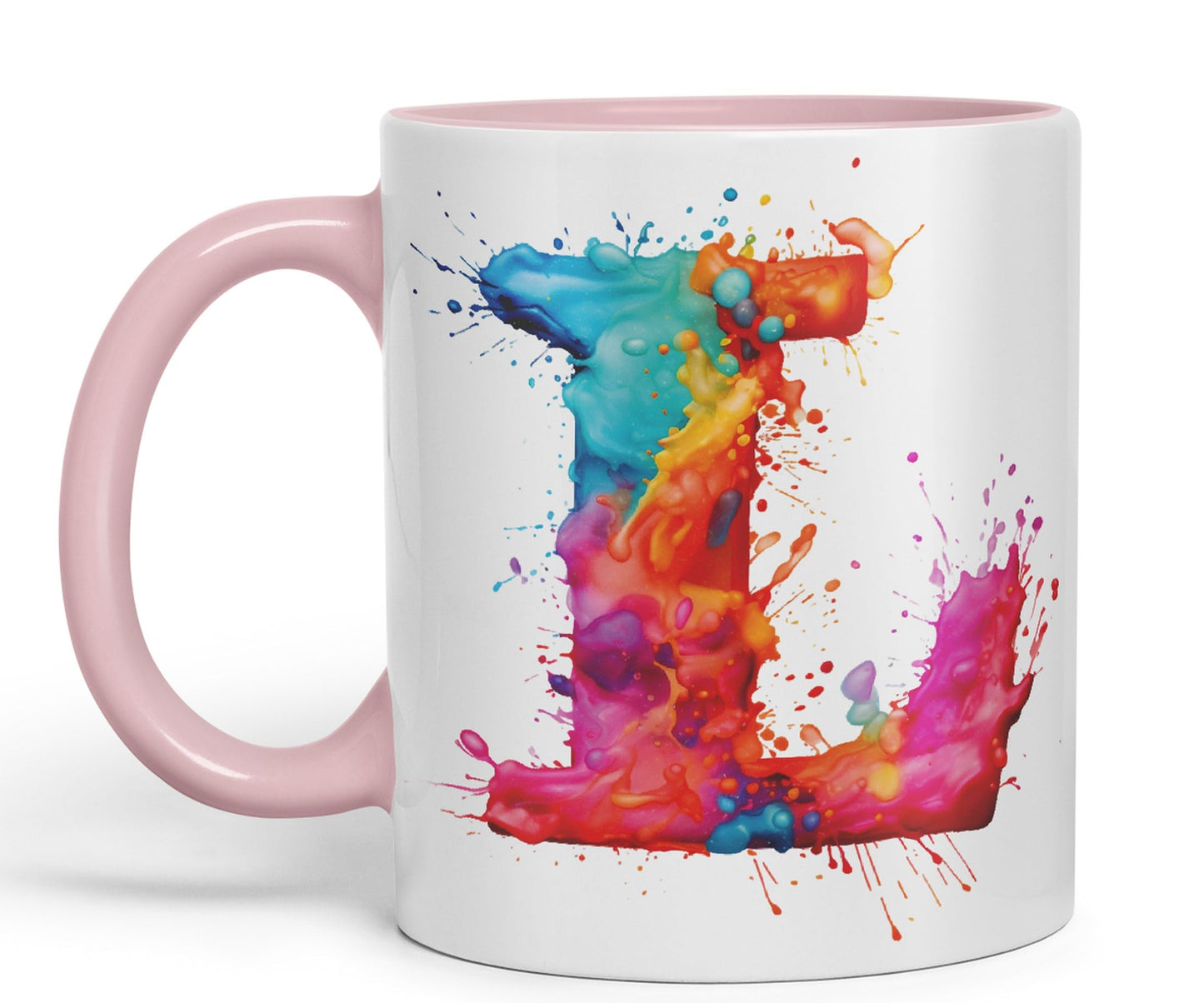 Letter L mug, Alphabet Letter L Monogram watercolour Ceramic Coloured Mug Cup for Tea Coffee Hot brew 330ml 11Oz Gift