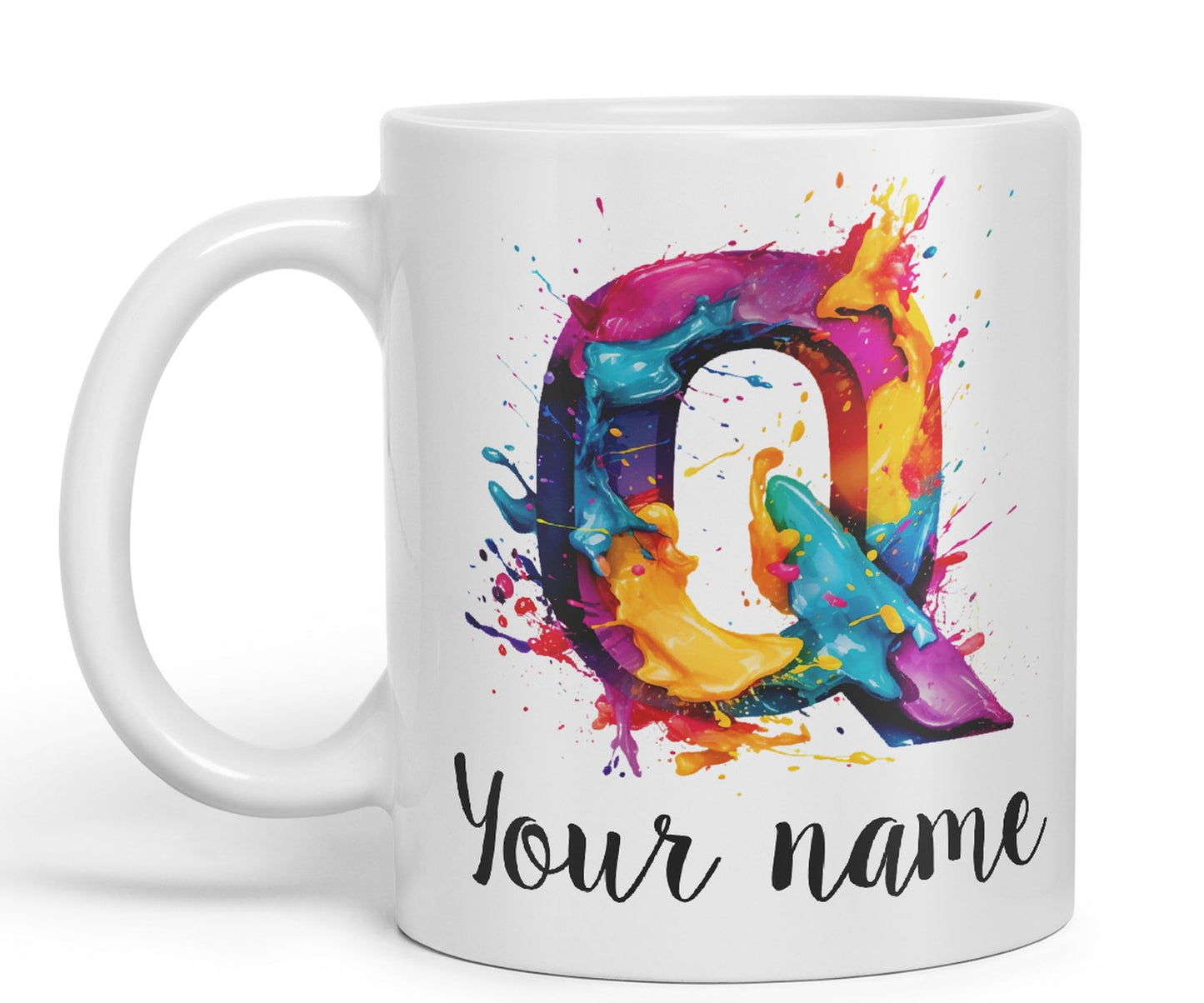 Personalised Letter Q mug, Alphabet cusomized custom Letter Q Monogram watercolour Ceramic Coloured Mug Cup for Tea Coffee Hot brew 330ml 11Oz Gift