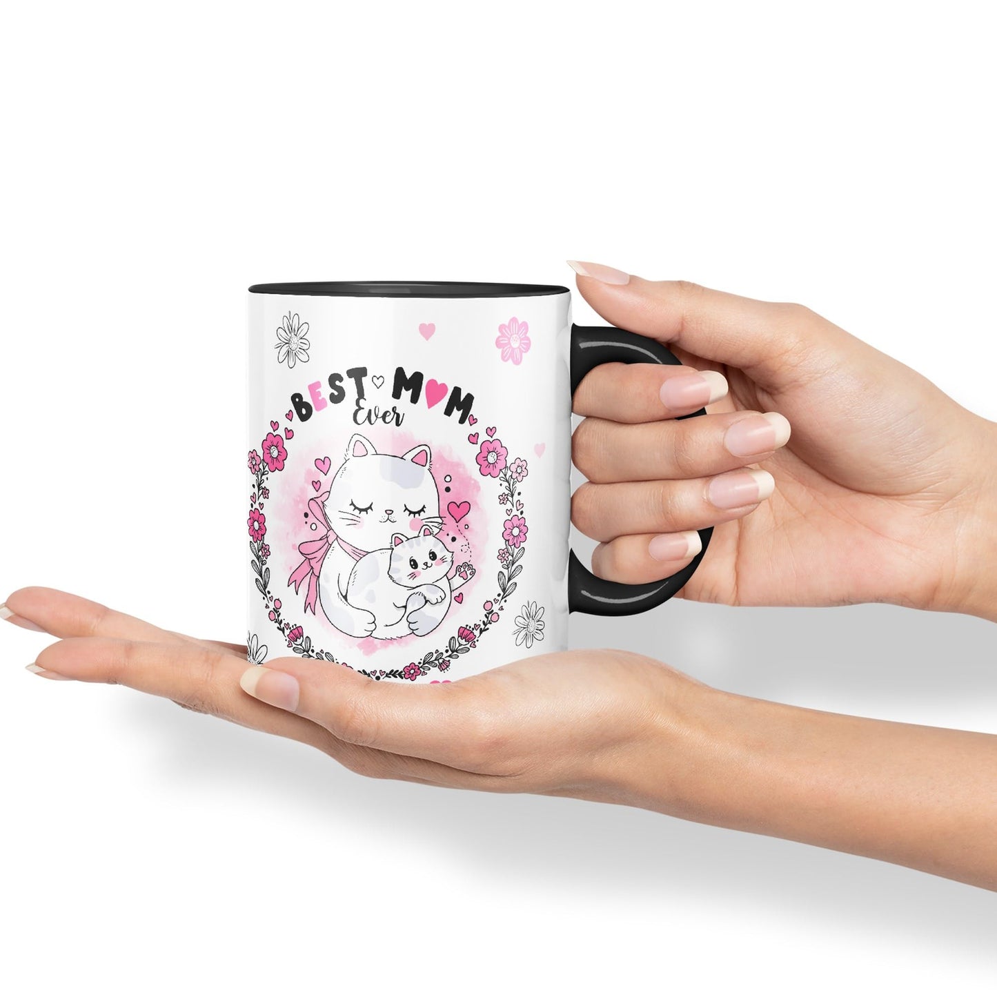 Vixar Best Mum Ever Cat with Kitten Ceramic Coloured Mug Cup Gift Tea Coffee Christmas Office Home