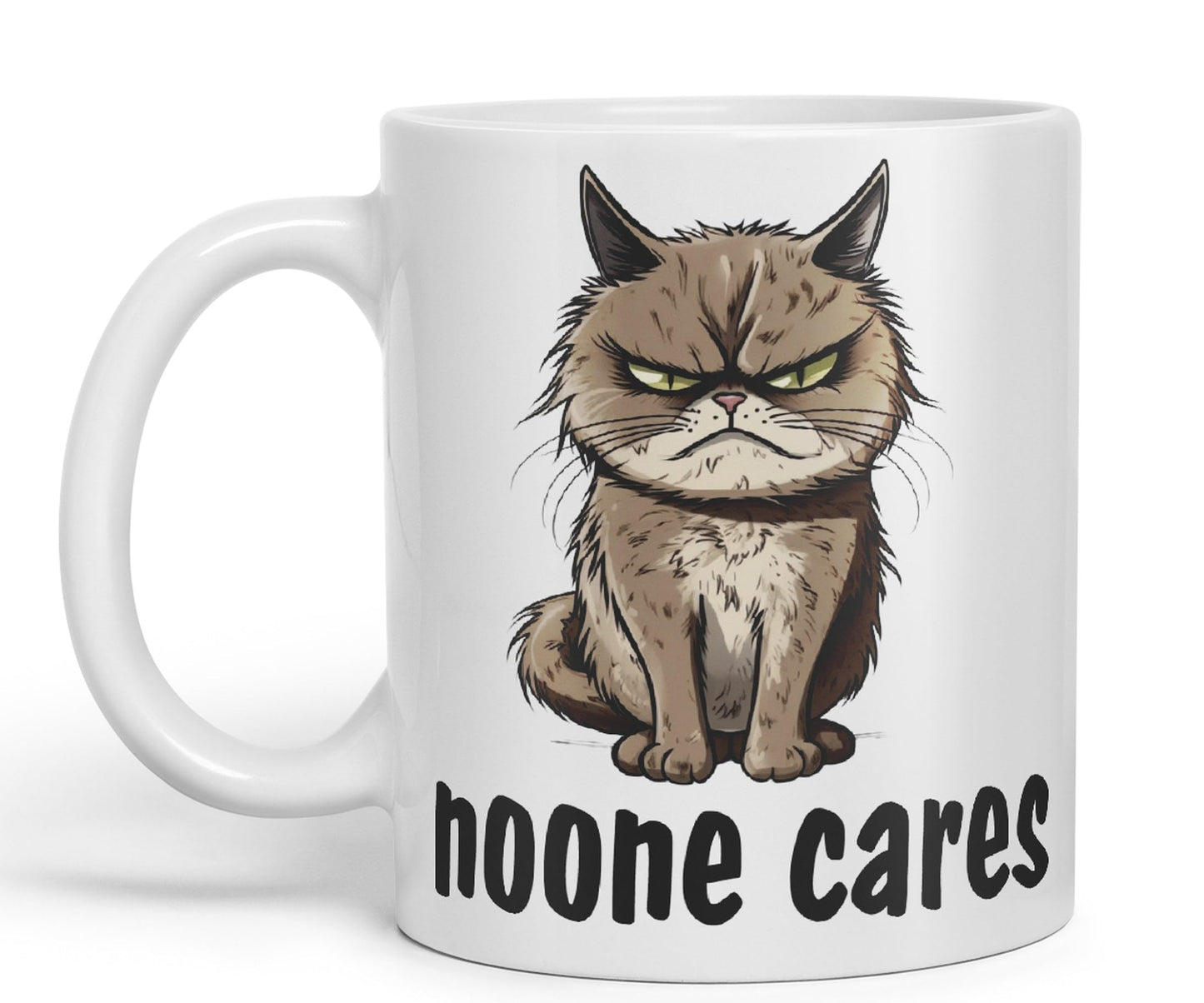 Nooone Cares Cat Kitten Joke sarkasm Sarcastic Ceramic Coloured Mug Cup for Tea Coffee Hot Brew 330ml 11Oz Gift