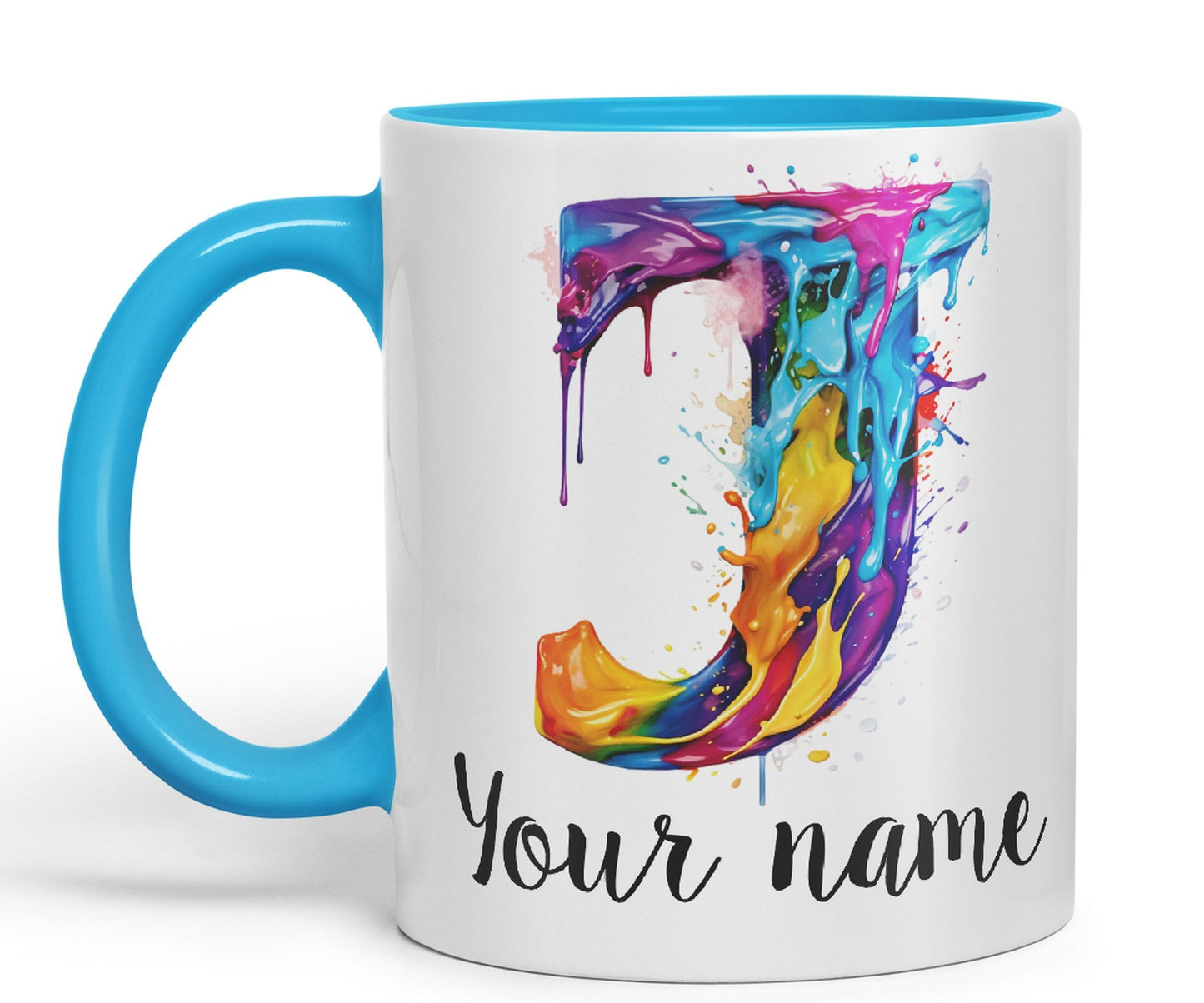 Personalised Letter J mug, Alphabet cusomized custom Letter J Monogram watercolour Ceramic Coloured Mug Cup for Tea Coffee Hot brew 330ml 11Oz Gift