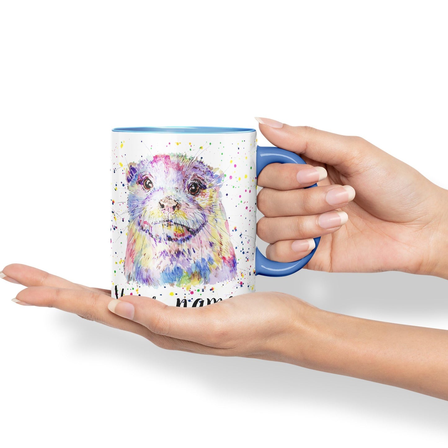 Vixar Personalised with Your Text Otter Animal Watercolour Art Coloured Ceramic Mug Cup Gift 330ml 11oz Custom Work Office Tea Coffee