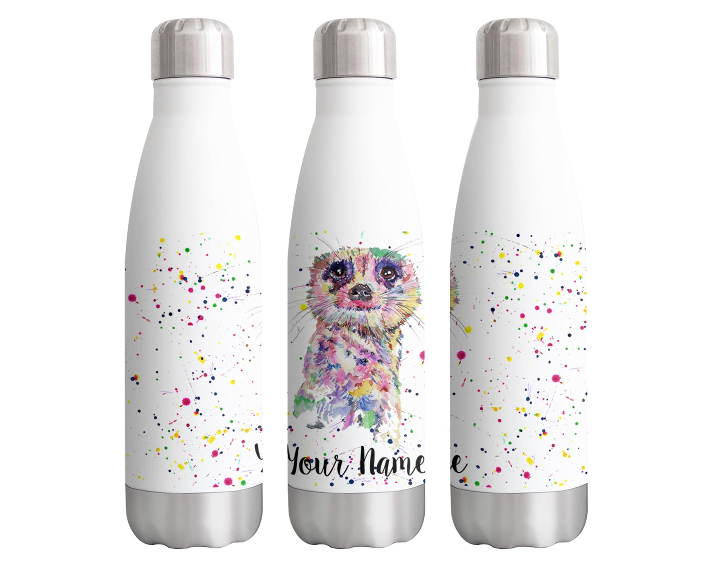 Meercat Personalised Custom Bottle with Your Text/Name Watercolour Desert Animals Bottle Double Wall Insulated Stainless Steel Sport Drinks 500ml