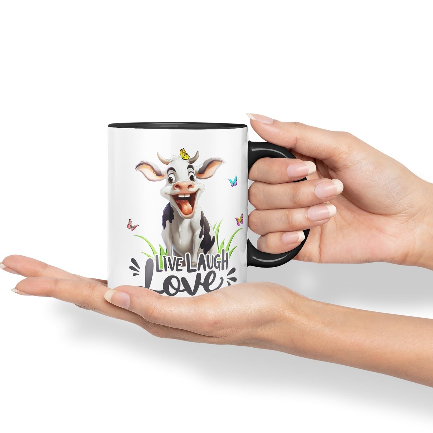 Life Laugh Love Cow Joke sarkasm Sarcastic Ceramic Coloured Mug Cup for Tea Coffee Hot Brew 330ml 11Oz Gift