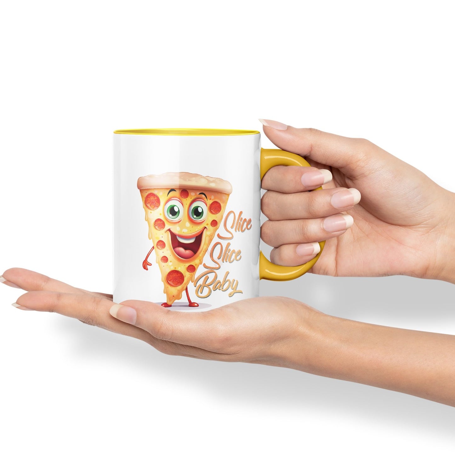 Slice Slice Baby Pizza Joke sarkasm Sarcastic Ceramic Coloured Mug Cup for Tea Coffee Hot Brew 330ml 11Oz Gift