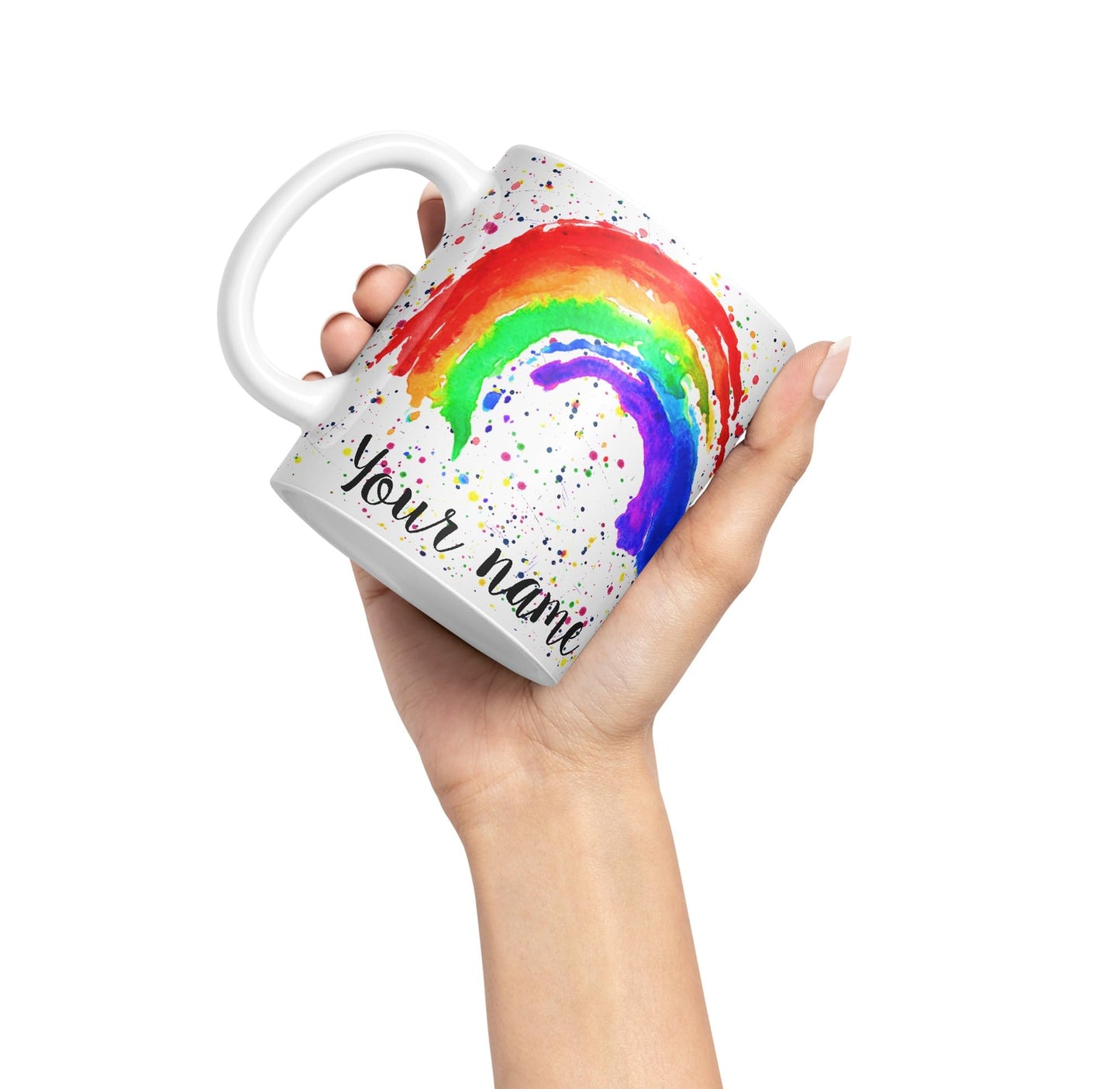 Vixar Personalised with Your Text Rainbow Watercolour Art Coloured Ceramic Mug Cup Gift 330ml 11oz Custom Work Office Tea Coffee (O1)