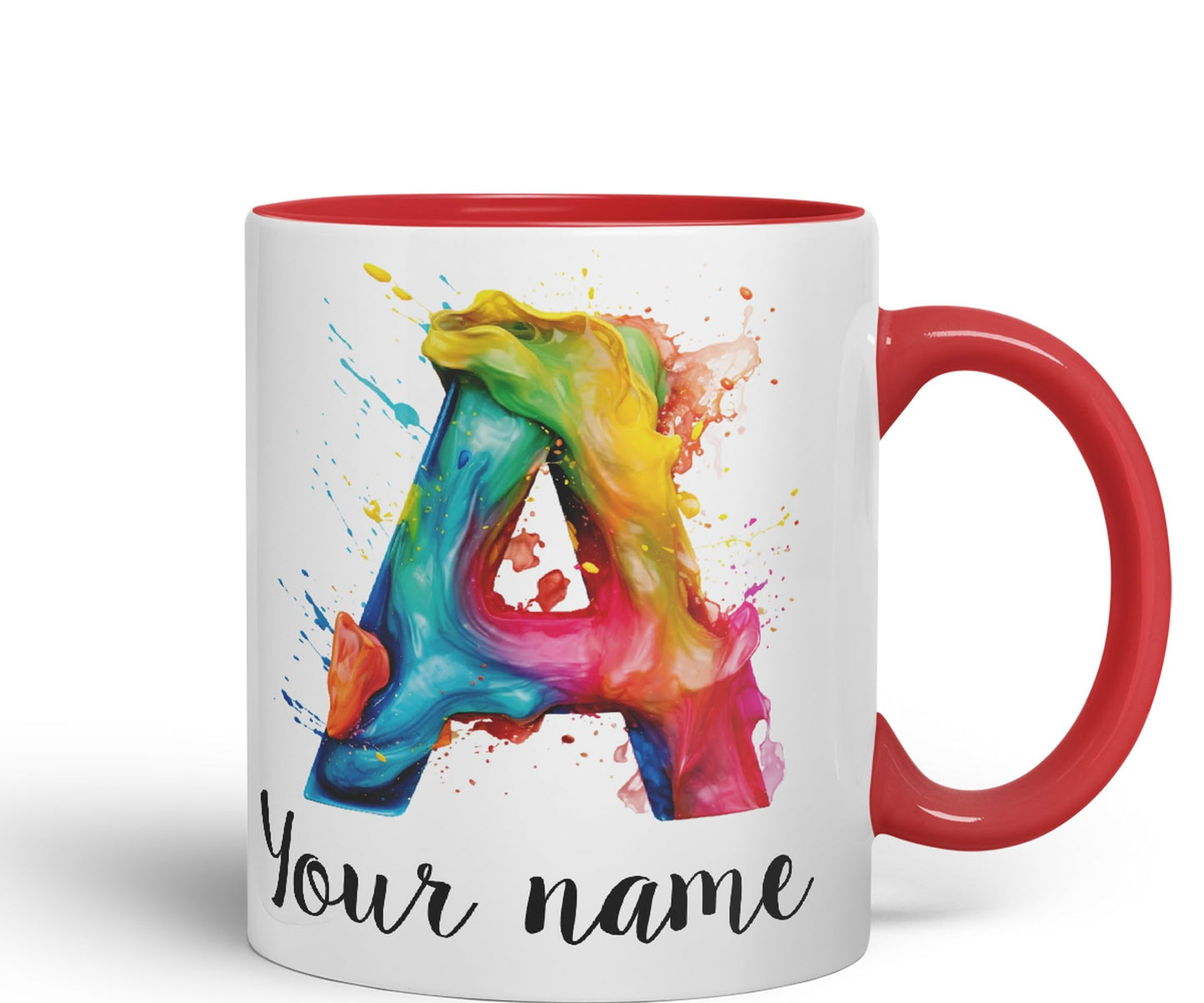 Personalised Letter A mug, Alphabet cusomized custom your Letter A Monogram watercolour Ceramic Coloured Mug Cup for Tea Coffee Hot brew 330ml 11Oz Gift