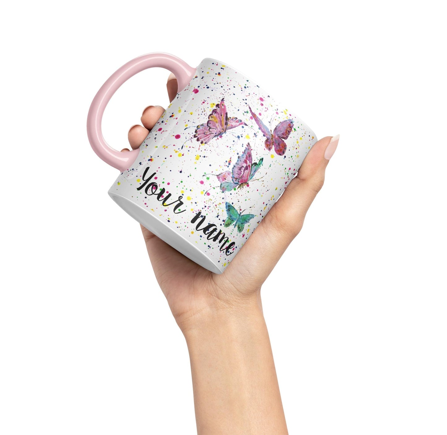 Personalised mug with Your Text name Butterfly animals Watercolour Art Coloured Ceramic Mug Cup Gift 330ml 11oz Custom Work Office Tea Coffee