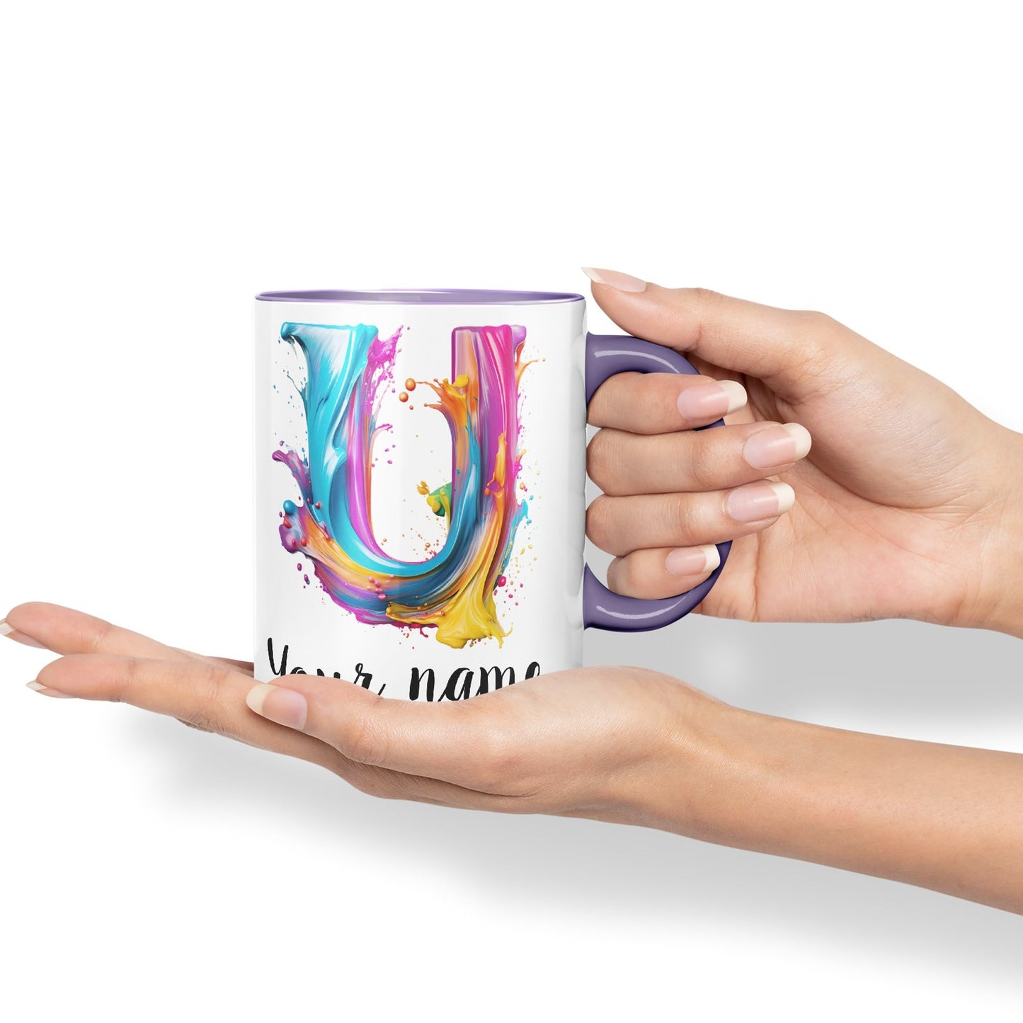 Personalised Letter U mug, Alphabet cusomized custom Letter U Monogram watercolour Ceramic Coloured Mug Cup for Tea Coffee Hot brew 330ml 11Oz Gift