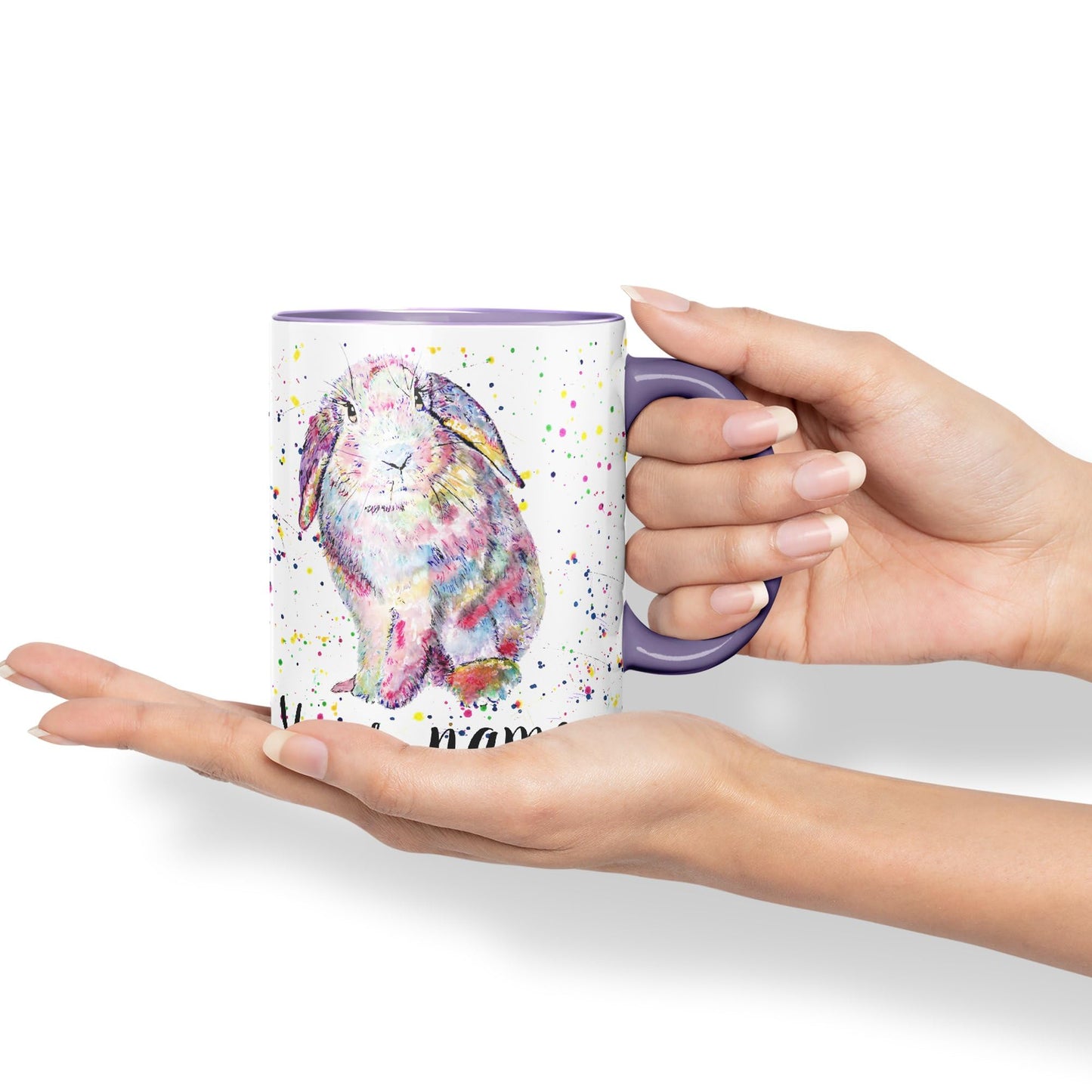 Vixar Personalised with Your Text Lop Rabbit Bunny Eared Watercolour Art Coloured Ceramic Mug Cup Gift 330ml 11oz Custom Work Office Tea Coffee