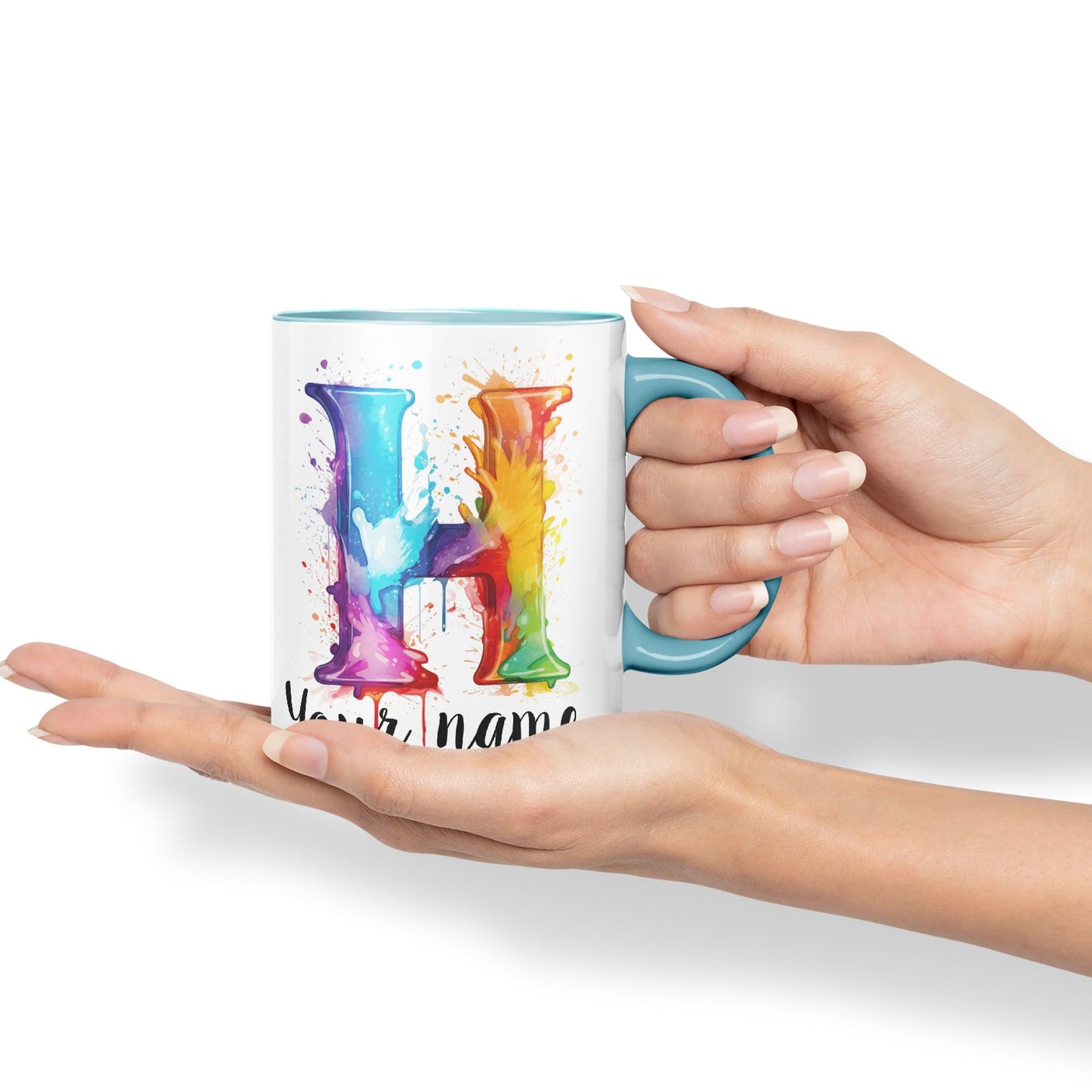 Personalised Letter H mug, Alphabet cusomized custom Letter H Monogram watercolour Ceramic Coloured Mug Cup for Tea Coffee Hot brew 330ml 11Oz Gift