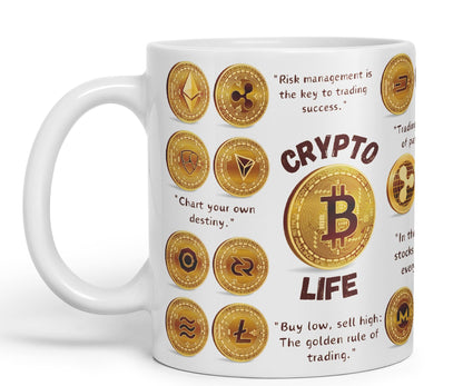 Crypto Life Crypto Currency Trading Ceramic Coloured Mug Cup for Tea Coffee Hot brew 330ml 11Oz Gift