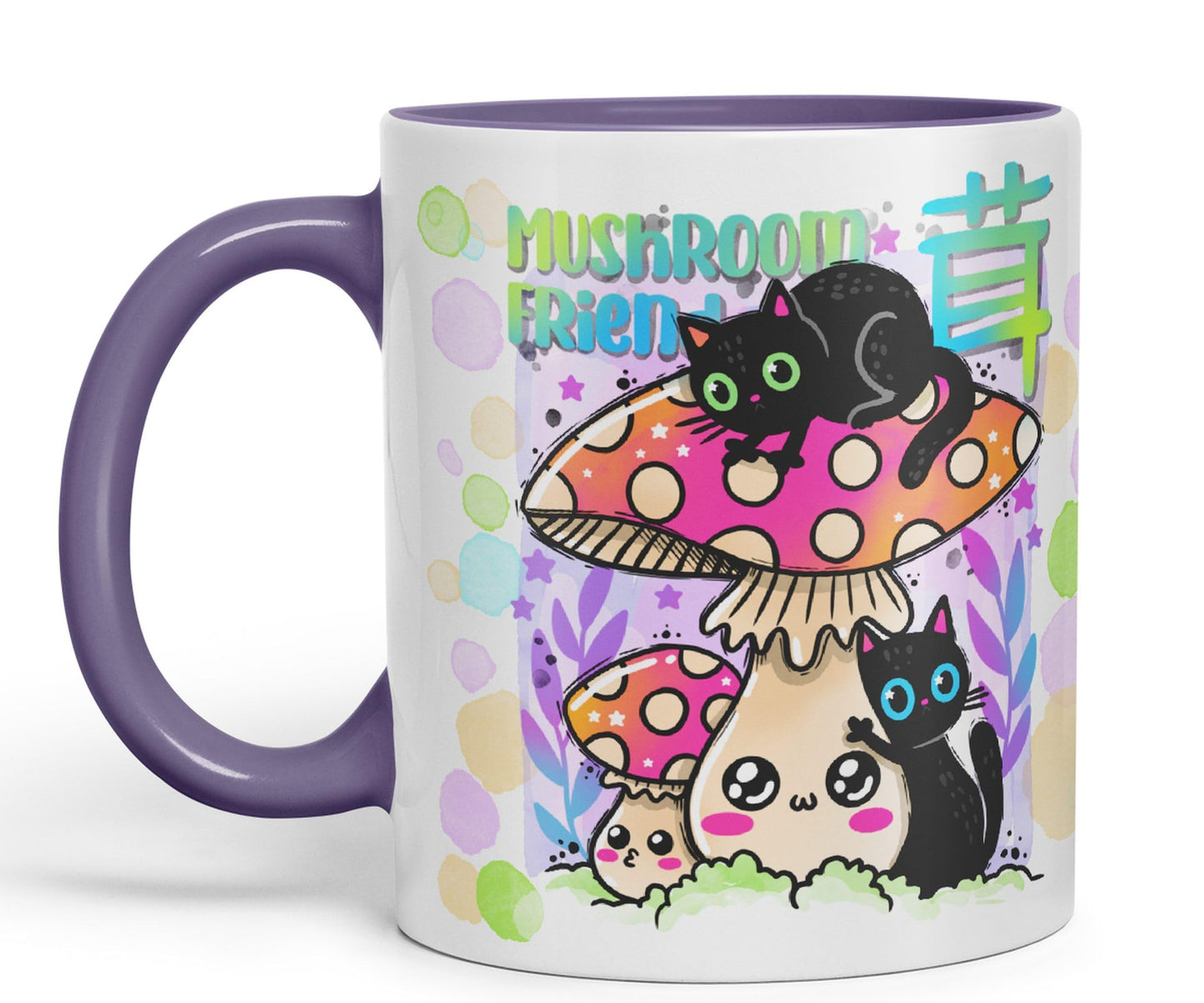 Vixar Mushroom with Cats Cat Friend Coloured Ceramic Mug Cup Gift 330ml 11oz Work Office Tea Coffee Valentines