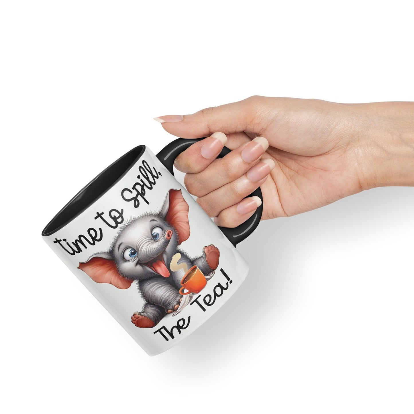 Time to Spill The Tea Elephant Joke sarkasm Sarcastic Ceramic Coloured Mug Cup for Tea Coffee Hot Brew 330ml 11Oz Gift