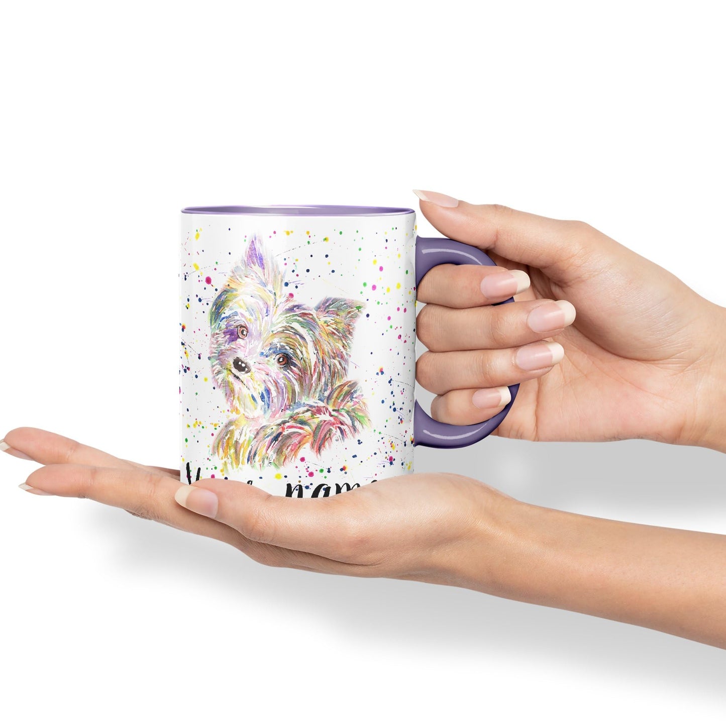 Vixar Personalised with Your Text Yorkshire Terrier Yorkie York Dog Pet Animals Watercolour Art Coloured Ceramic Mug Cup Gift 330ml 11oz Custom Work Office Tea Coffee (O2)