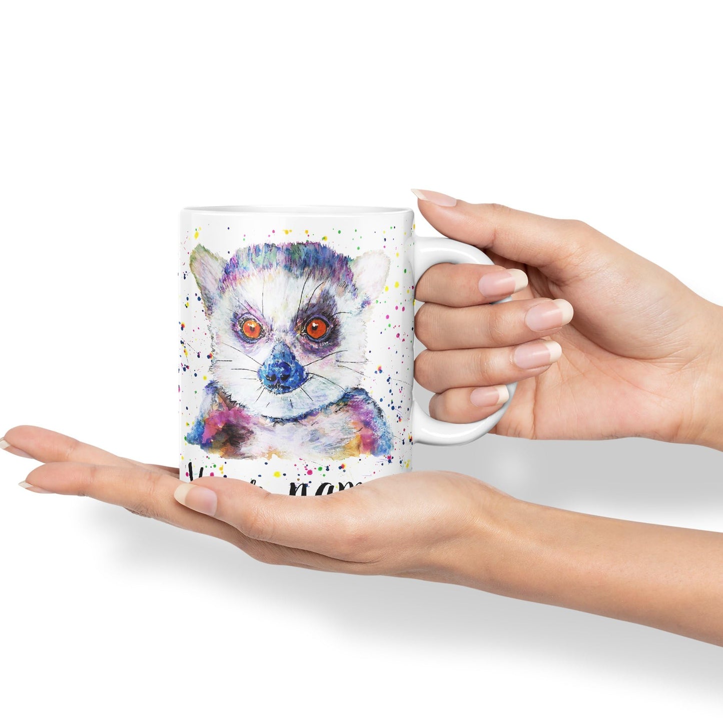 Vixar Personalised with Your Text Lemur Animals Watercolour Art Coloured Ceramic Mug Cup Gift 330ml 11oz Custom Work Office Tea Coffee