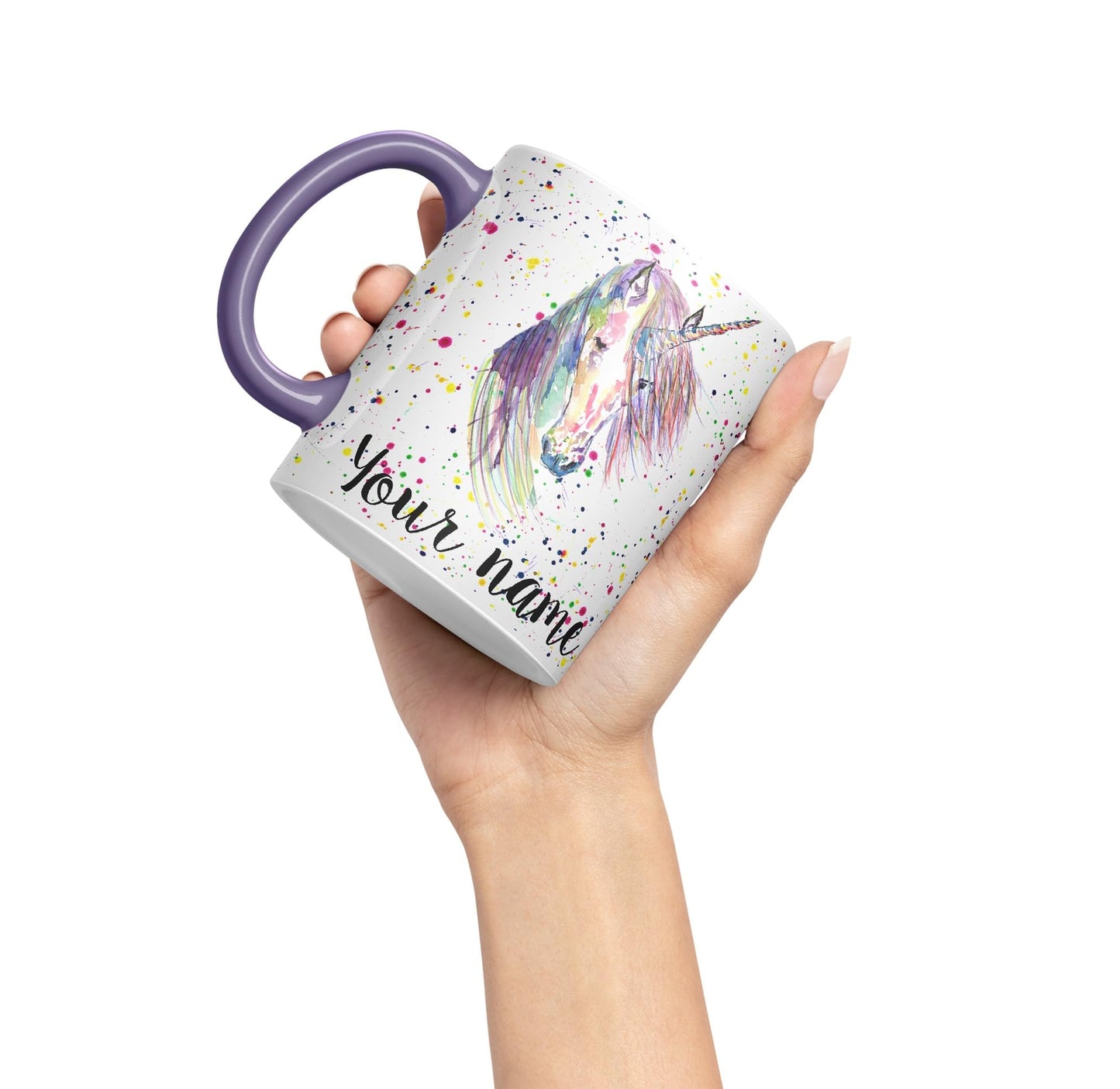 Vixar Personalised with Your Text Unicorn Watercolour Art Coloured Ceramic Mug Cup Gift 330ml 11oz Custom Work Office Tea Coffee (O2)