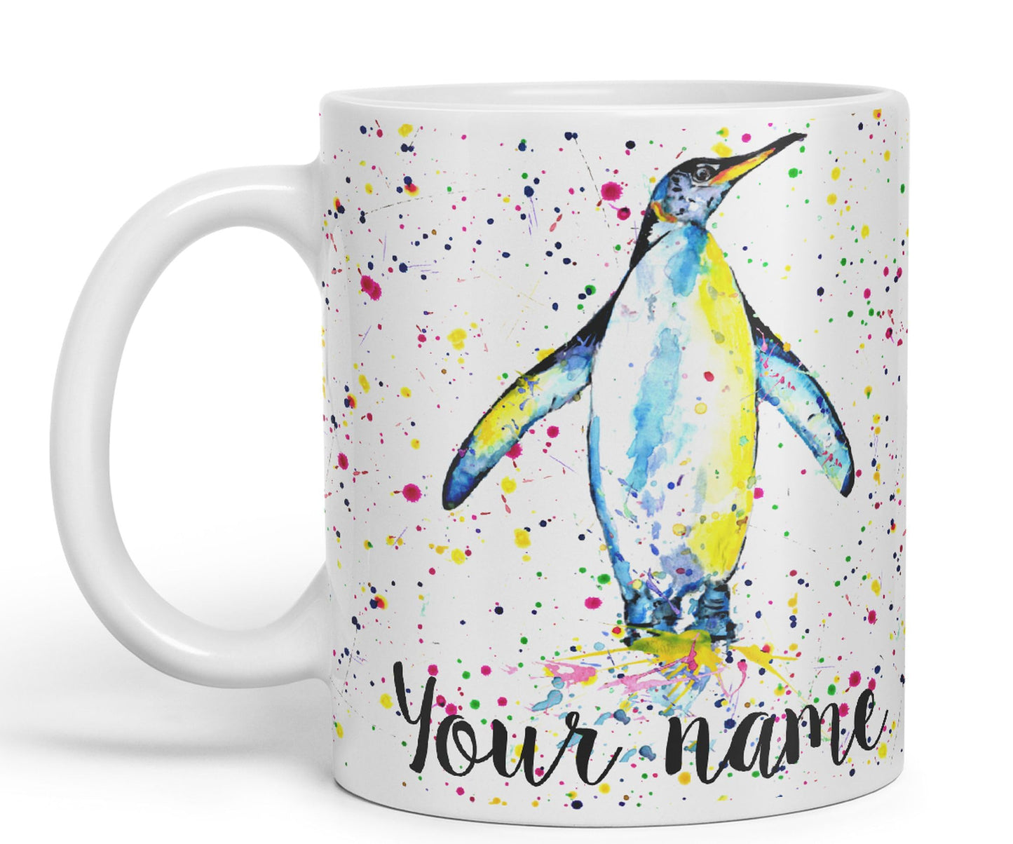 Vixar Personalised with Your Text Penguins Bird Watercolour Art Coloured Ceramic Mug Cup Gift 330ml 11oz Custom Work Office Tea Coffee (O1)