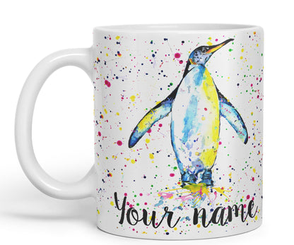 Vixar Personalised with Your Text Penguins Bird Watercolour Art Coloured Ceramic Mug Cup Gift 330ml 11oz Custom Work Office Tea Coffee (O1)