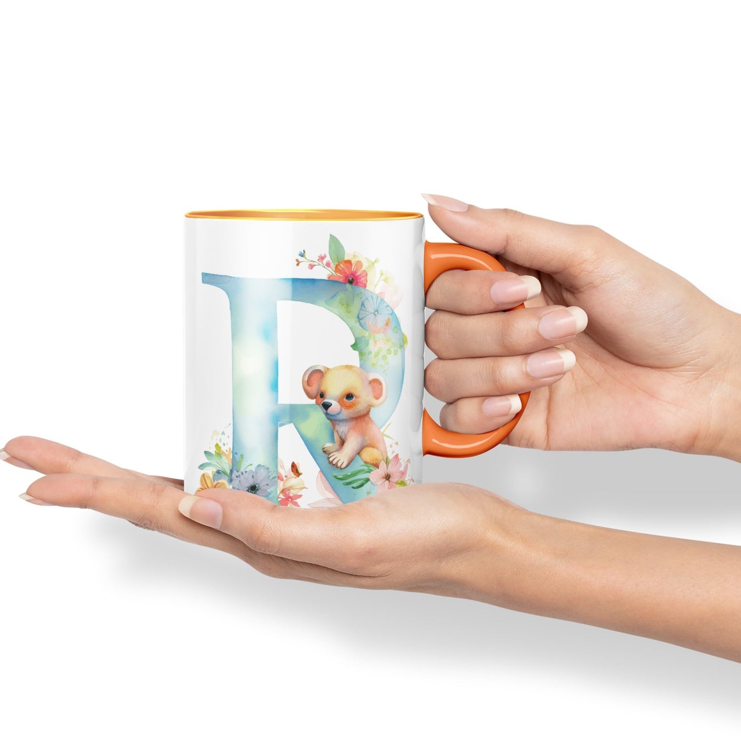 Letter R mug, Animals Alphabet Letter R Monogram animal for kids Ceramic Coloured Mug Cup for Tea Coffee Hot brew 330ml 11Oz Gift
